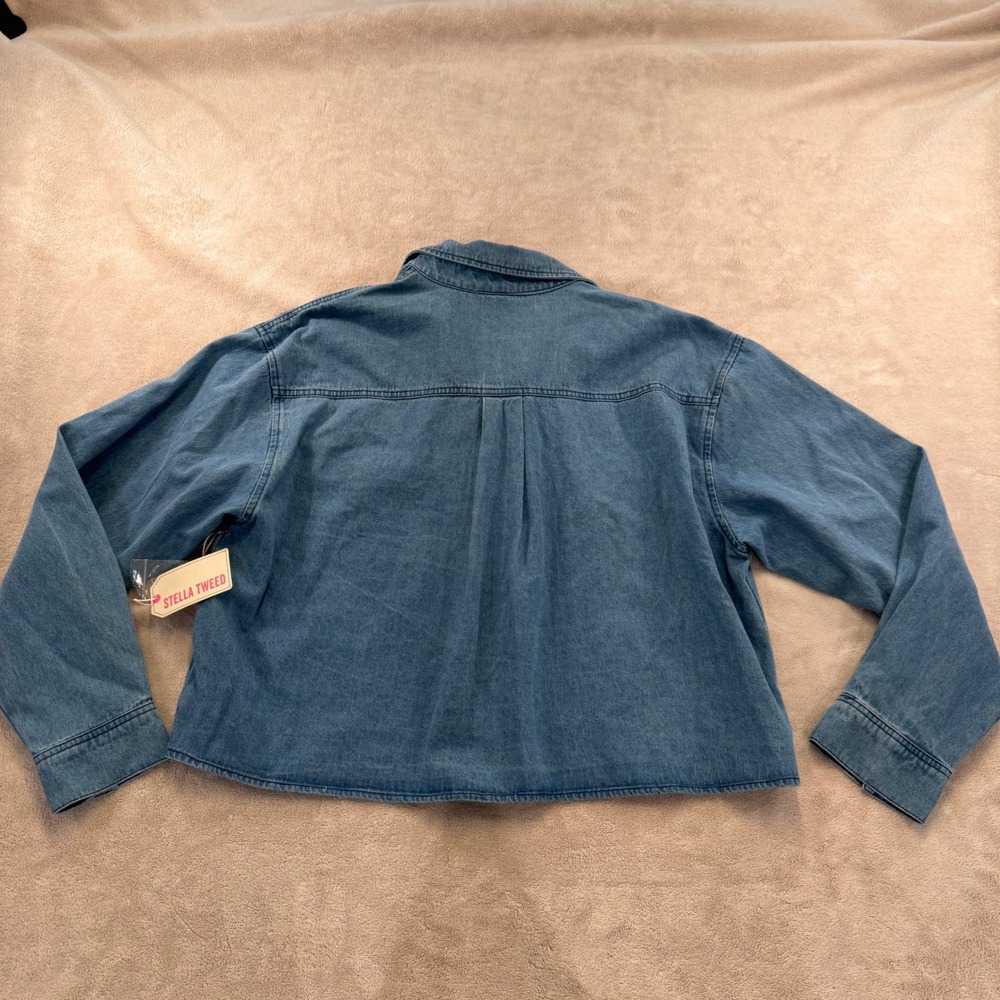 NWT Denim Cropped Casual Shirt Jacket Athleisure Boxy Western Utility Blue Sz M - Picture 9 of 9